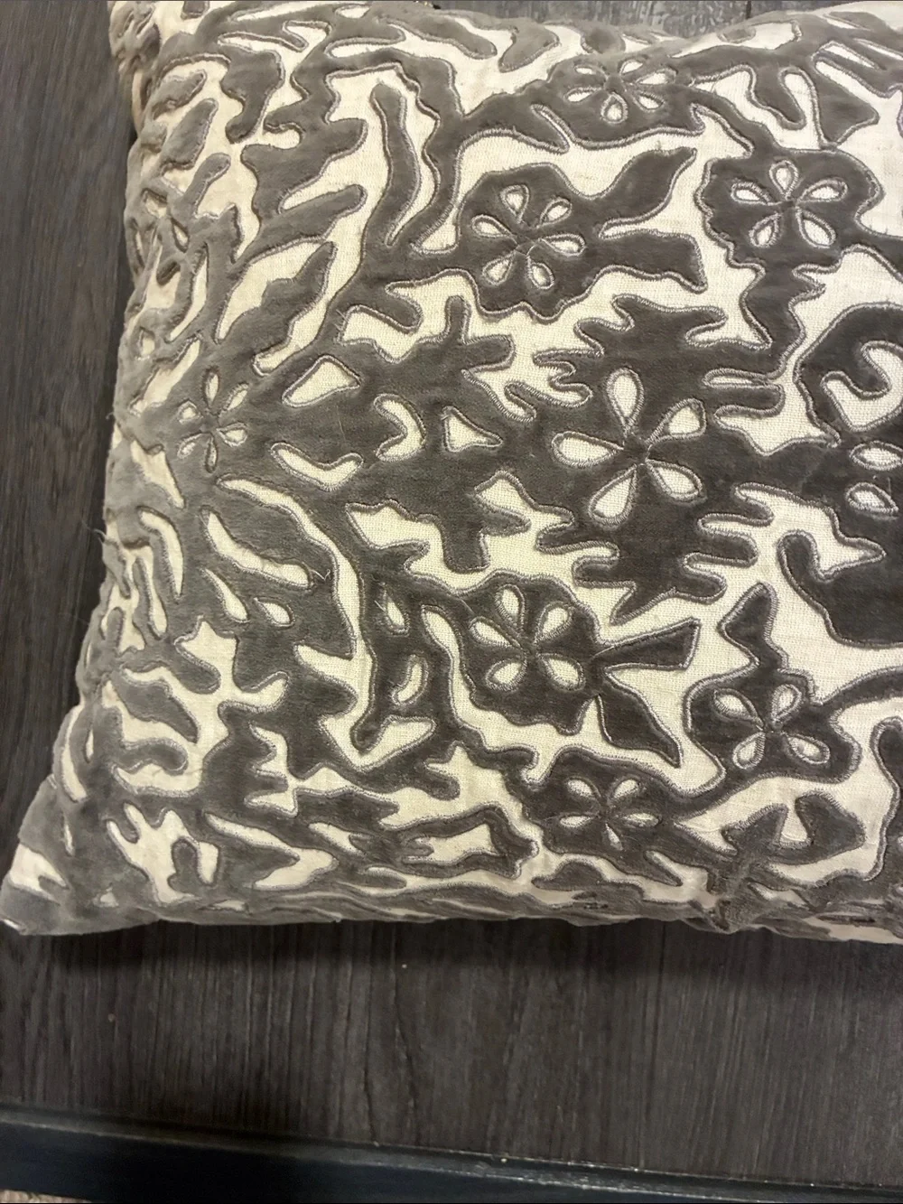 Anthropologie Neutral Beige Pillow with Gray Coral Motif
